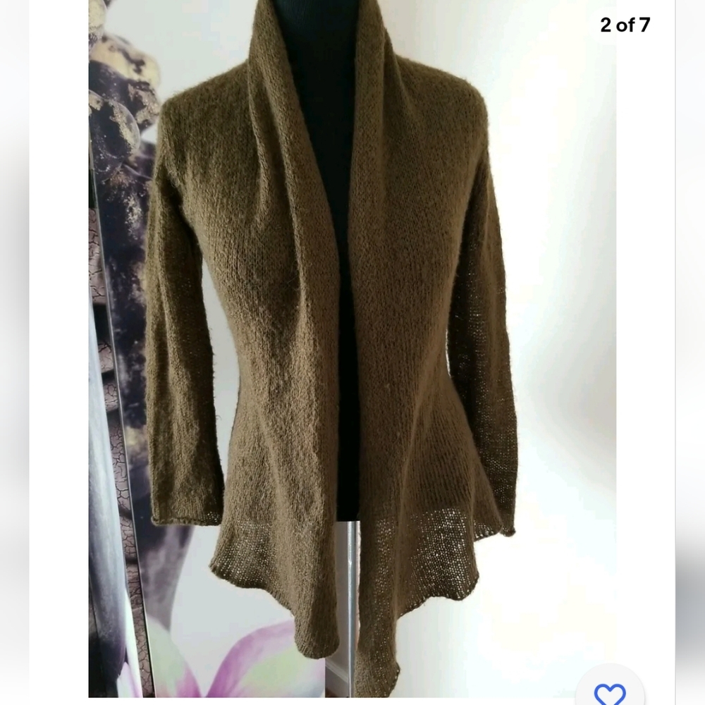 Anthropologie Wooden Ships Acrylic Wool Blend Open Front Cardigan Size S/M Brown